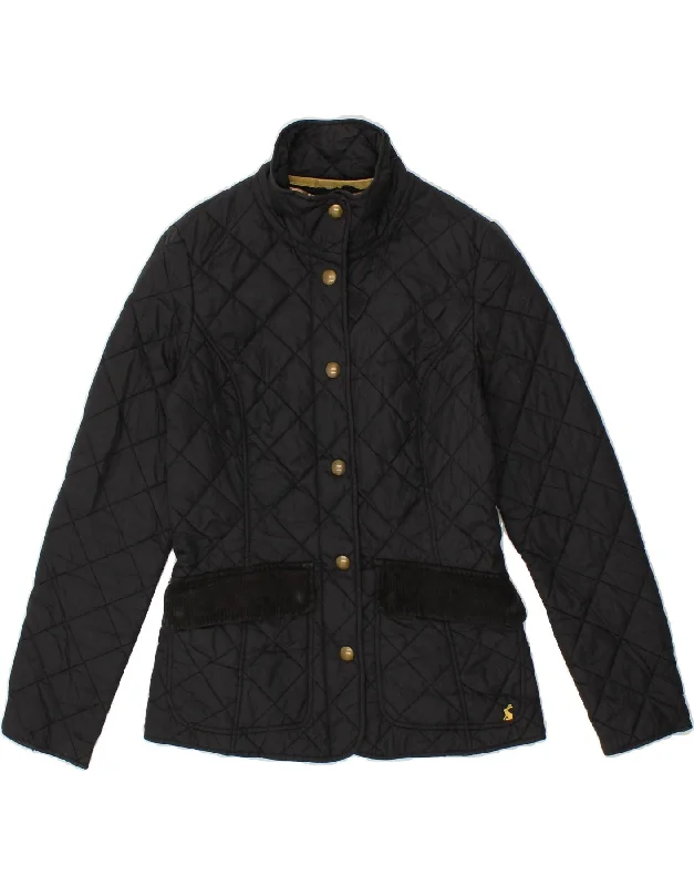 JOULES Womens Quilted Jacket UK 8 Small Black Polyamide Herringbone Jacket Houndstooth Jacket Plaid Jacket