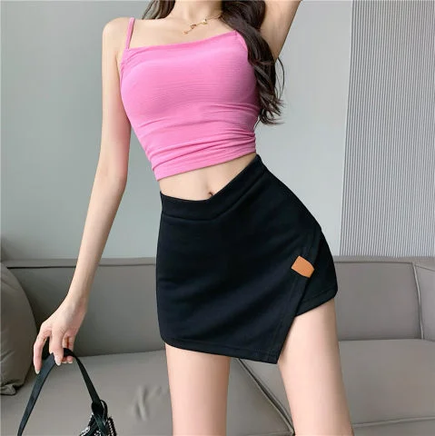 Summer Women Irregular Tight Elastic One Step Skirt Overlap Shorts casual skirt length