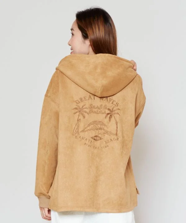 SURF＆Palms Soft Suede Hoodie Hoodie with Hem Elastic Stretchable Comfortable