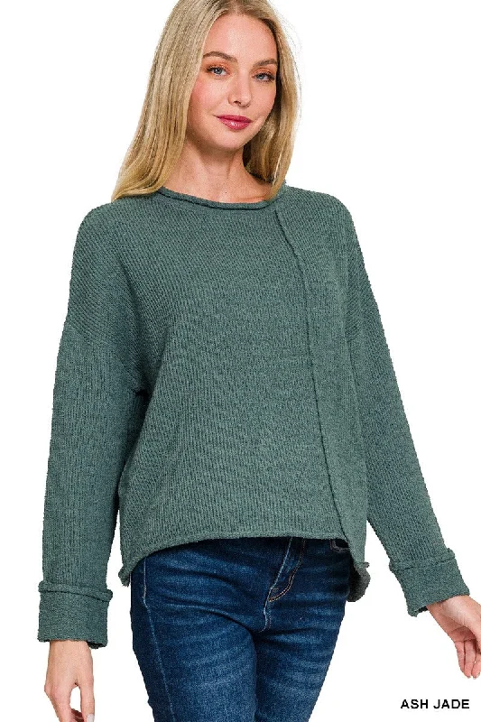 Asymmetrical Hem Sweater, 4 Colors Bright Pastel Dark