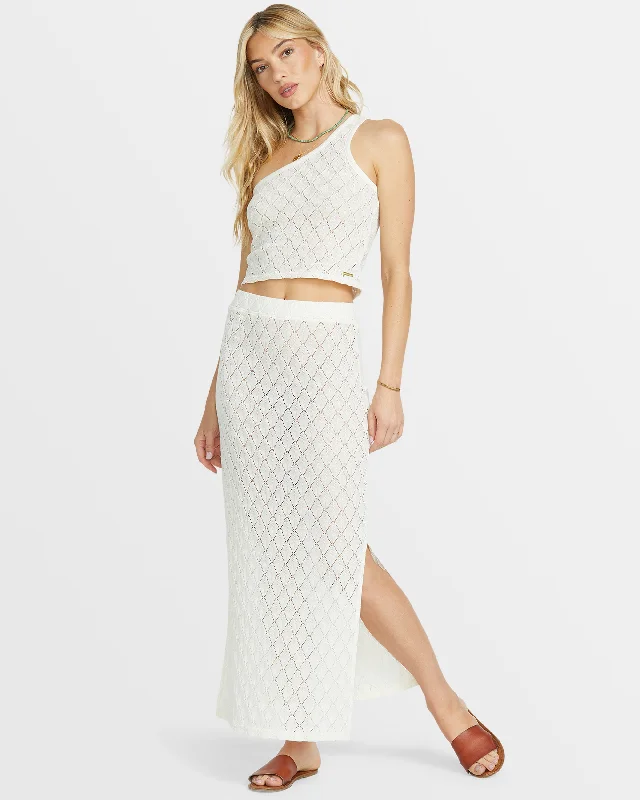 Only You Midi Skirt - Salt Crystal ribbed skirt waist