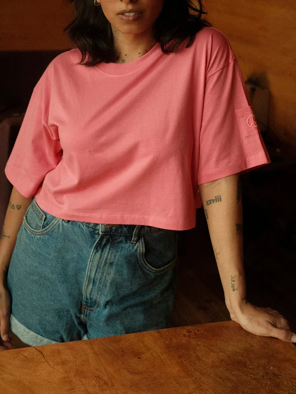 MEADOW Peace Crop Top Rose Pink Collared Crew Neck Turtle Neck