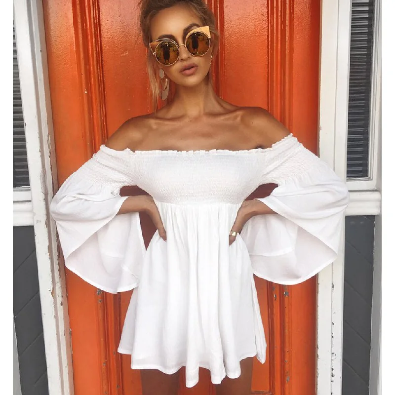 White Off Shoulder A-Line Homecoming Dress, Backless Long Sleeve Homecoming Dress, D1528 Tunics Travel practical White Off Shoulder A-Line Homecoming Dress, Backless Long Sleeve Homecoming Dress, D1528 Tunics Travel practical