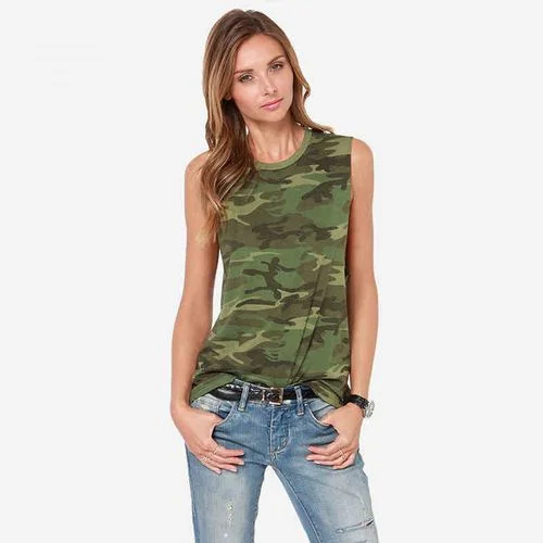 Summer Round-neck Camouflage Sleeveless Top Sexy Women Sling Tank Top flirty tank top