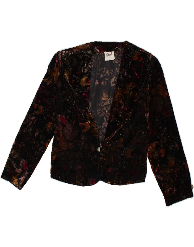 INCOGNITO Womens 1 Button Blazer Jacket EU 36 Small Black Floral Acetate One-Shoulder Jacket Off-the-Shoulder Jacket Asymmetrical Jacket INCOGNITO Womens 1 Button Blazer Jacket EU 36 Small Black Floral Acetate One-Shoulder Jacket Off-the-Shoulder Jacket Asymmetrical Jacket