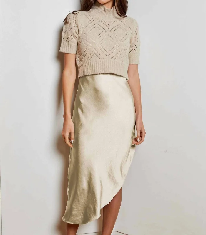 Mini Sweater/dress Combo In Beige Embroidered Appliqued Beaded