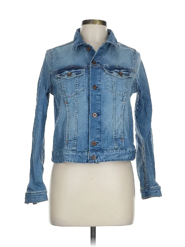 Denim Jacket Stand-Up Collar Roll-Neck Collar Turtle Neck