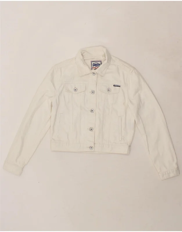 SUPERDRY Womens Crop Denim Jacket UK 8 Small White Cotton Oversized Jacket Tailored Jacket Straight Jacket SUPERDRY Womens Crop Denim Jacket UK 8 Small White Cotton Oversized Jacket Tailored Jacket Straight Jacket