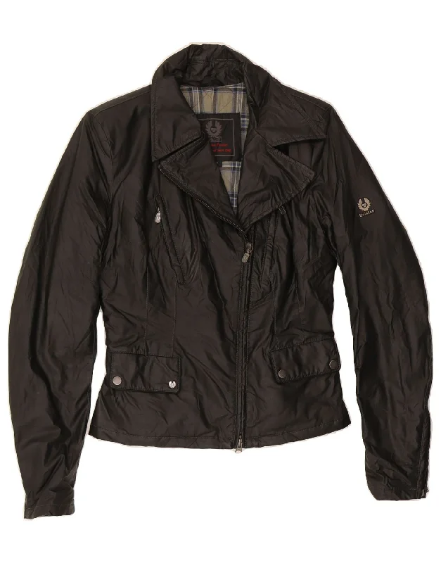 BELSTAFF Womens Biker Jacket IT 42 Medium Black Cotton Appliqued Jacket Beaded Jacket Sequined Jacket BELSTAFF Womens Biker Jacket IT 42 Medium Black Cotton Appliqued Jacket Beaded Jacket Sequined Jacket