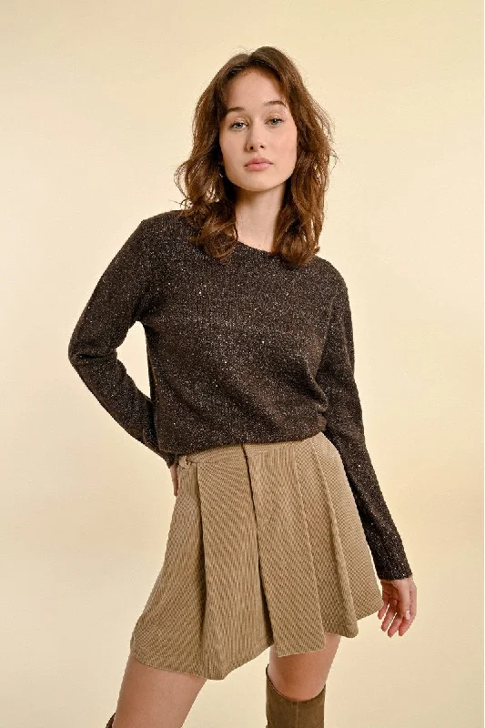 LONG SLEEVE KNITTED SWEATER - CHOCOLATE Open Front Closed Front Wrap Front