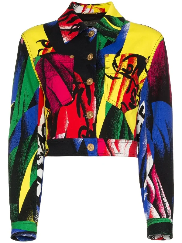 cropped print denim jacket Belted Jacket Elasticated Jacket Padded Jacket
