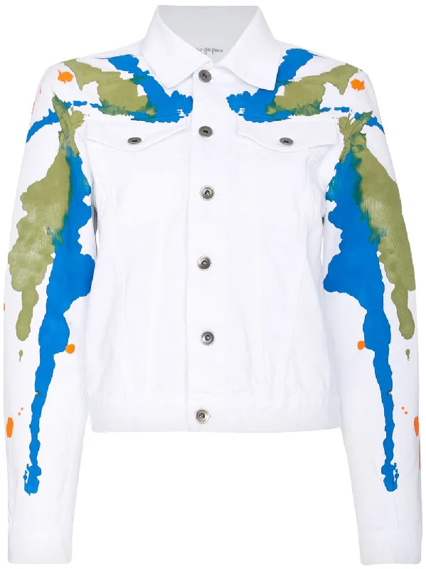 white Paint Splattered Denim Jacket Fitted Jacket Loose Jacket Oversized Jacket