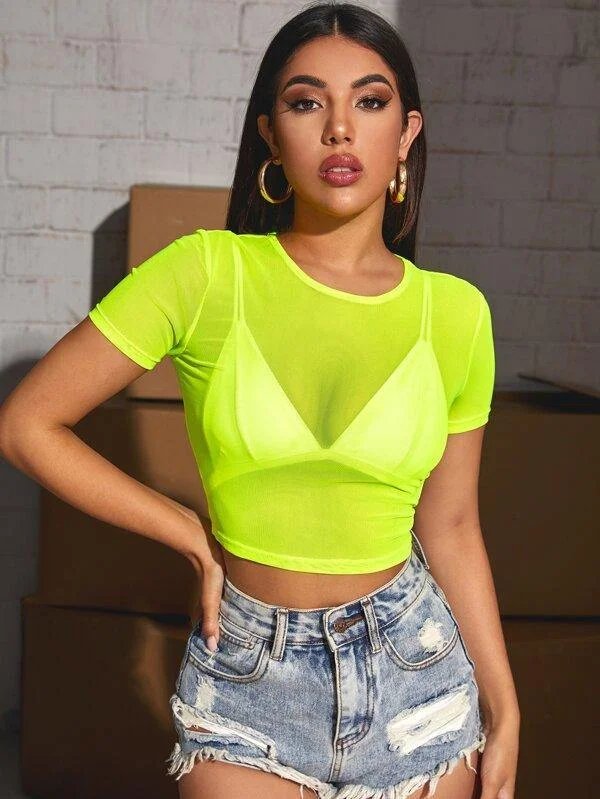 Neon Lime Sheer Mesh Crop Top Without Bra Chenille Fabric Brocade Fabric Lace Fabric Neon Lime Sheer Mesh Crop Top Without Bra Chenille Fabric Brocade Fabric Lace Fabric