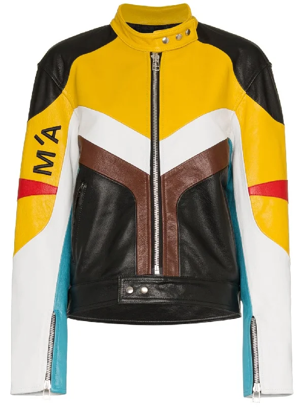 Panelled leather biker jacket Jersey Jacket Tulle Jacket Batik Jacket