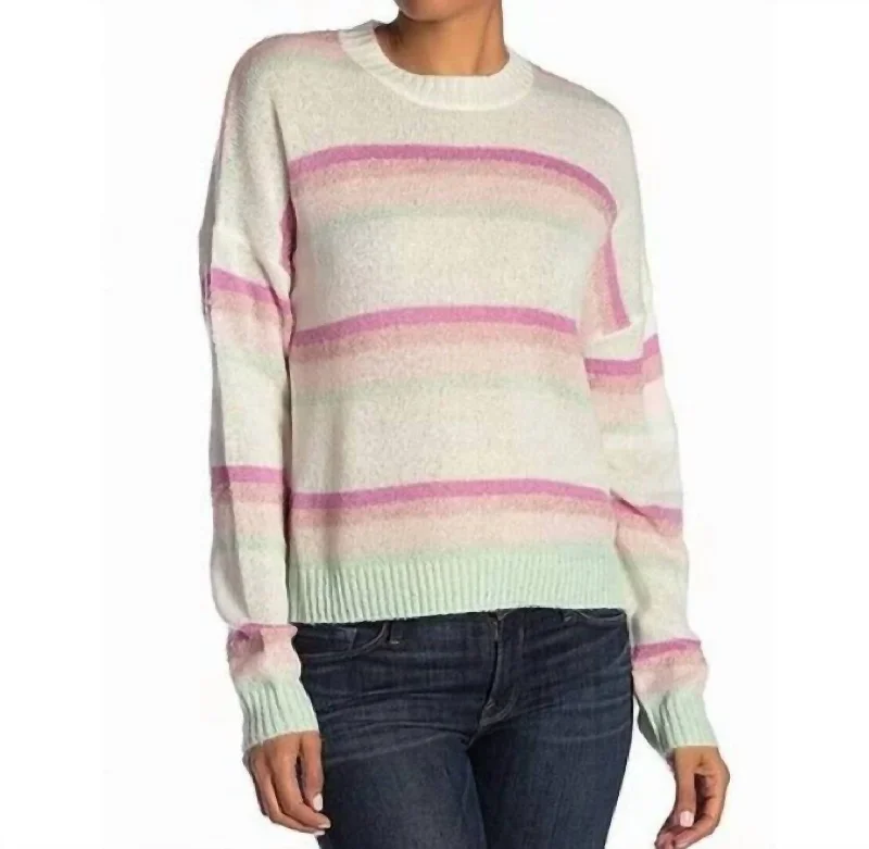 Knit Stripe Soft Marled Crewneck Sweater In Multicolor Neon Metallic Matte