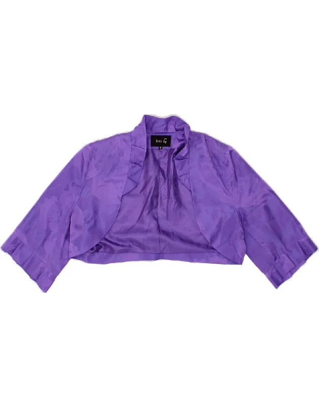 FEE G Womens Short Sleeve Bolero Jacket UK 16 Large Purple Acrylic Boat Neck Shawl Collar Notched Collar FEE G Womens Short Sleeve Bolero Jacket UK 16 Large Purple Acrylic Boat Neck Shawl Collar Notched Collar