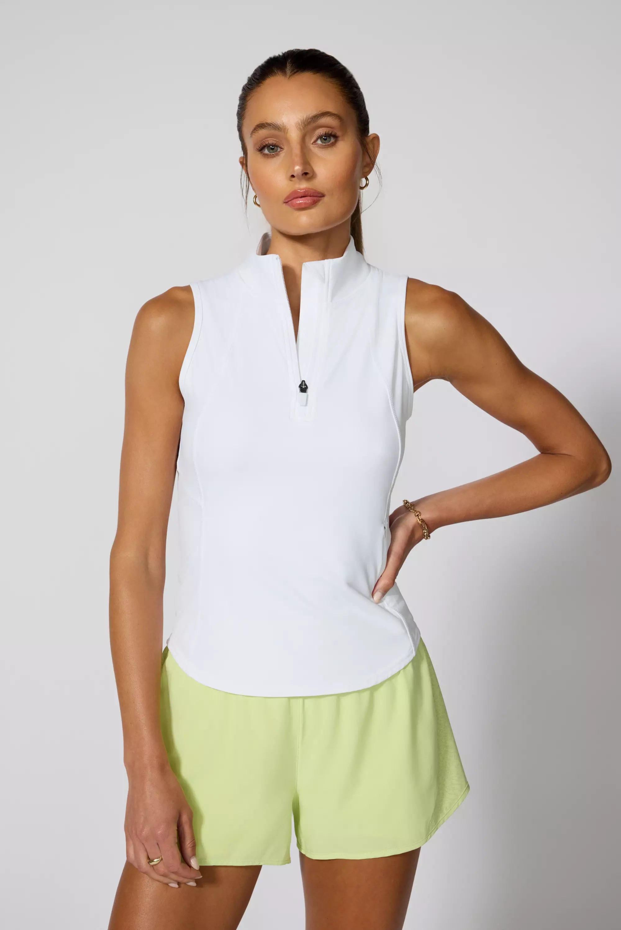 Vital 1/4 Zip Tank - White lace tank top