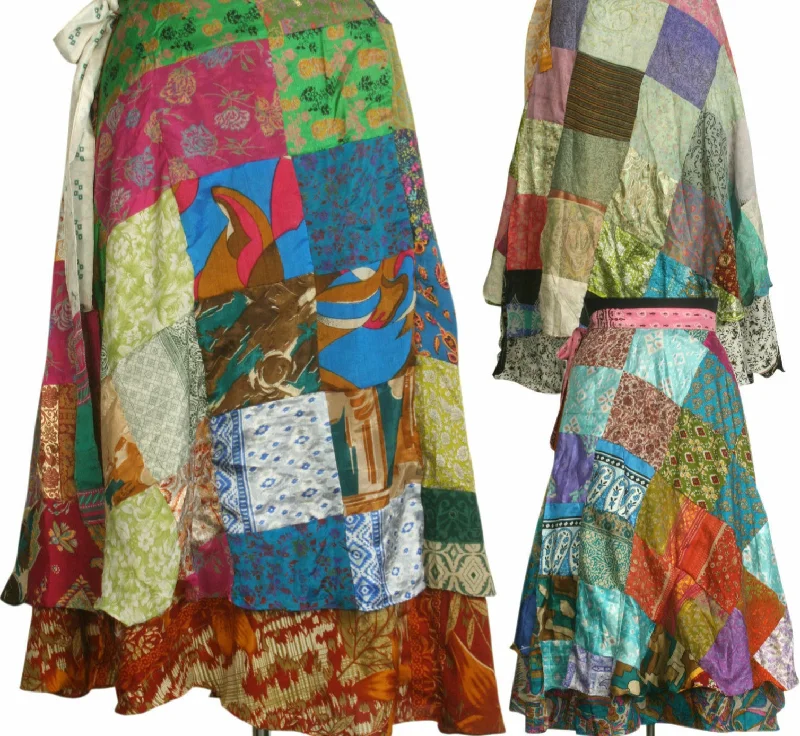 Patchwork Vintage Vintage Silk Wrap Skirt One Size seamless skirt comfort