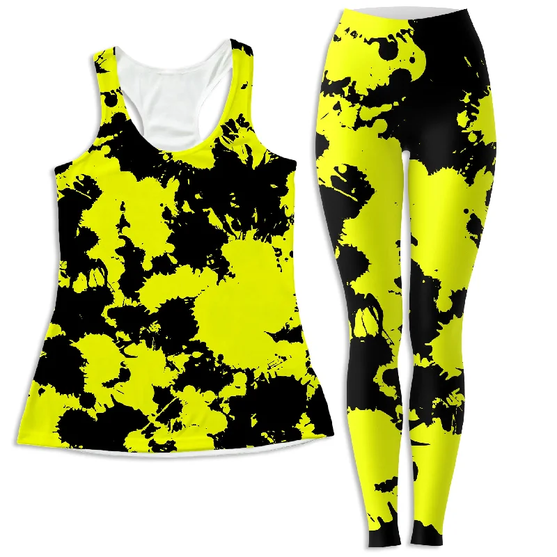 Yellow and Black Paint Splatter Women's Tank and Leggings Combo chic tank top