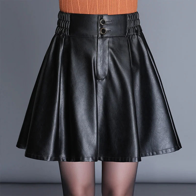 Women Solid Color Pu High Waist Elastic Fashion Pleated Skirt tulle skirt dreamy