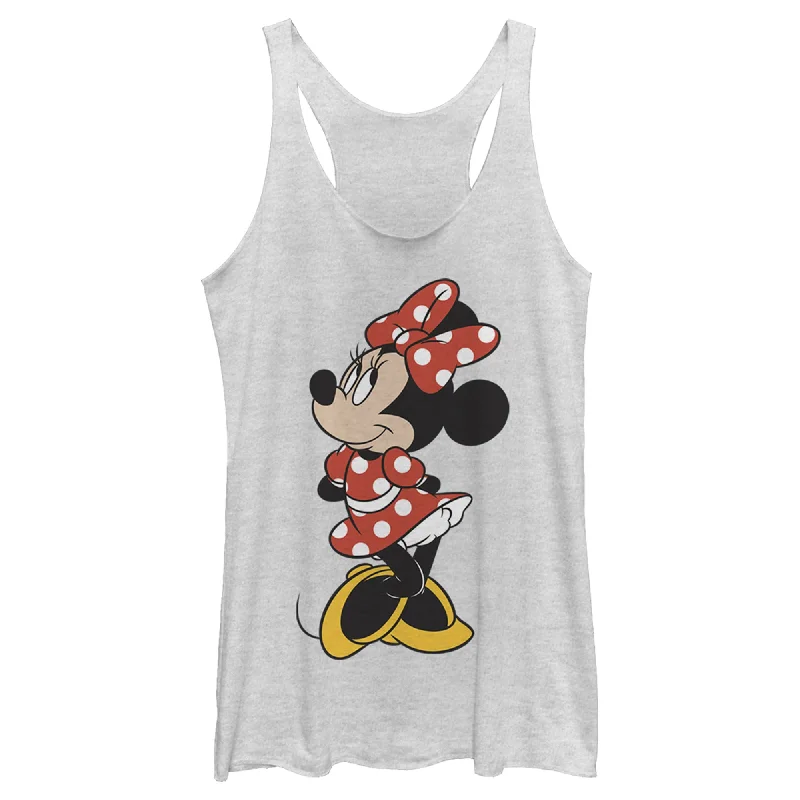 Women's Mickey & Friends Smiling Minnie Mouse Portrait Racerback Tank Top one shoulder tank Women's Mickey & Friends Smiling Minnie Mouse Portrait Racerback Tank Top one shoulder tank