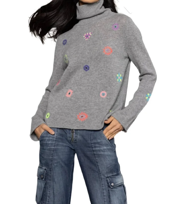 Lucky Charm Sweater In Heather Grey Chenille Blend Fleece Blend Nylon Blend