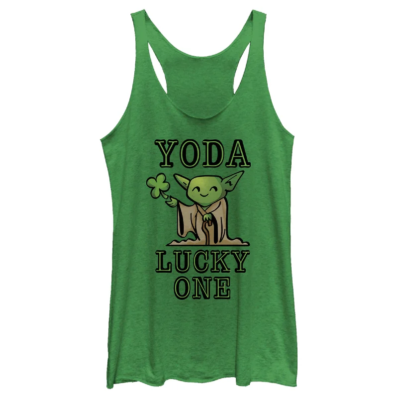 Women's Star Wars St. Patrick's Day Cartoon Yoda Lucky One Racerback Tank Top off shoulder tank Women's Star Wars St. Patrick's Day Cartoon Yoda Lucky One Racerback Tank Top off shoulder tank