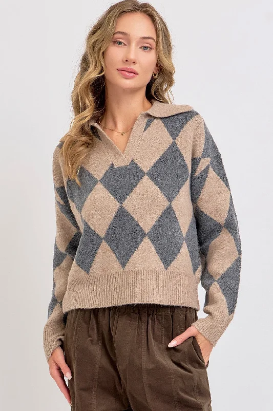 DIAMOND PATTERN SWEATER - CHARCOAL Modern Contemporary Chic