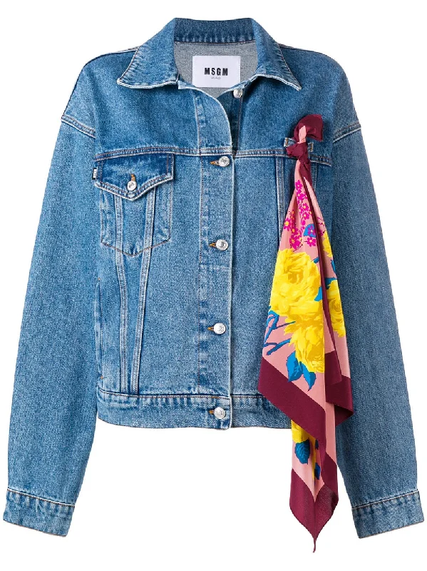 scarf embellished denim jacket Lace Jacket Ribbed Jacket Sequined Jacket