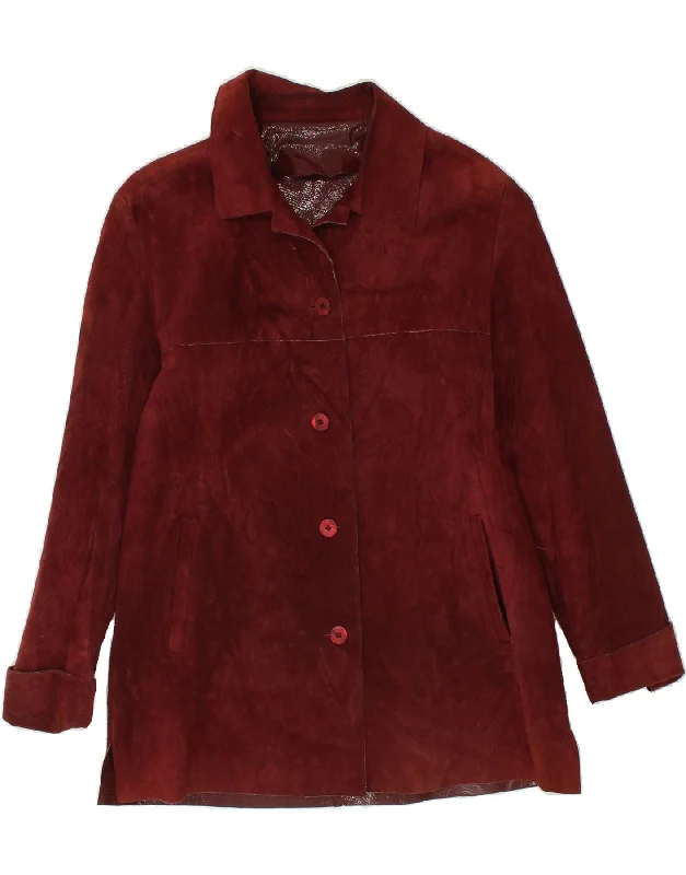 VINTAGE Womens Suede Jacket UK 16 Large Burgundy Faux Fur Jacket Real Fur Jacket Shearling Jacket