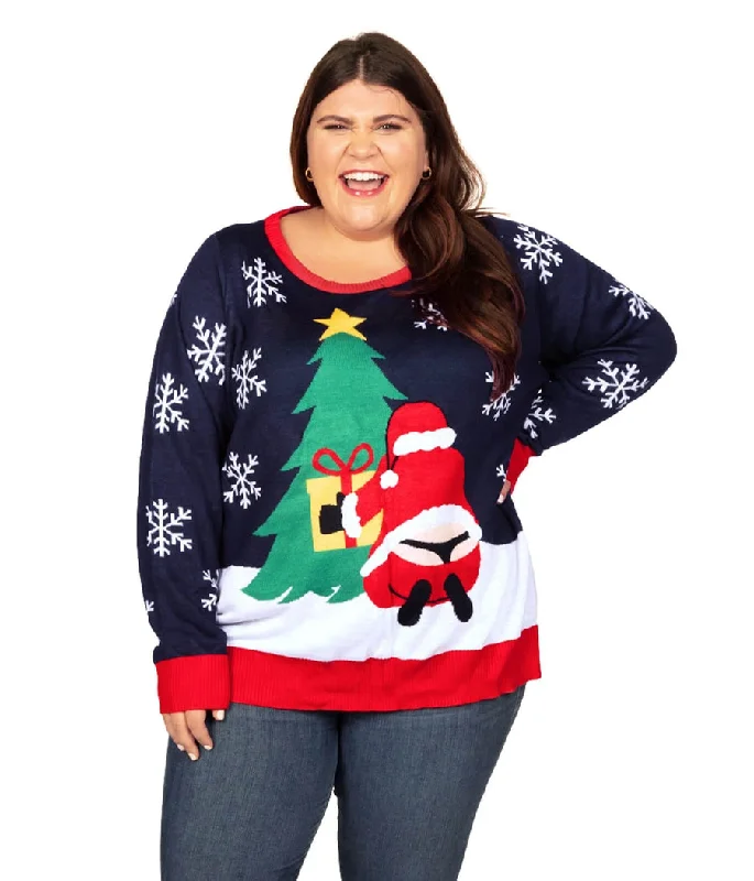 Women's Winter Whale Tail Plus Size Ugly Christmas Sweater Ribbed Striped Patterned