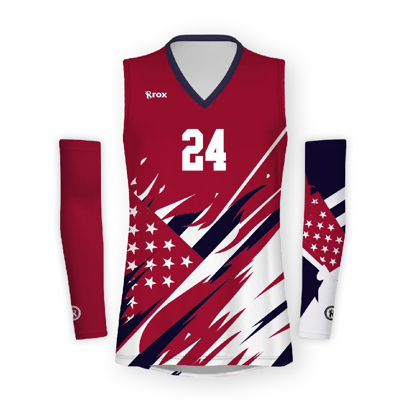 Liberty Women's Sleeveless with Sleeves Sublimated Volleyball Jersey High Neck Jersey Shirt Liberty Women's Sleeveless with Sleeves Sublimated Volleyball Jersey High Neck Jersey Shirt