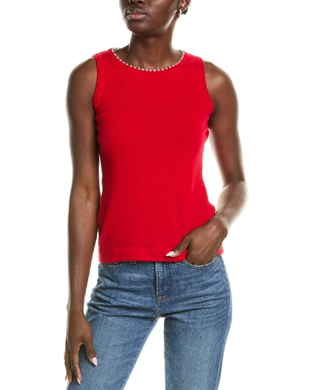 Sofiacashmere Embellished Trim Cashmere Tank Top fashionable tank top