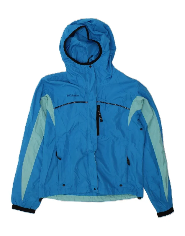 COLUMBIA Womens Hooded Rain Jacket UK 14 Medium Blue Colourblock Polyester Collared Jacket Crew Neck Jacket Turtle Neck Jacket COLUMBIA Womens Hooded Rain Jacket UK 14 Medium Blue Colourblock Polyester Collared Jacket Crew Neck Jacket Turtle Neck Jacket