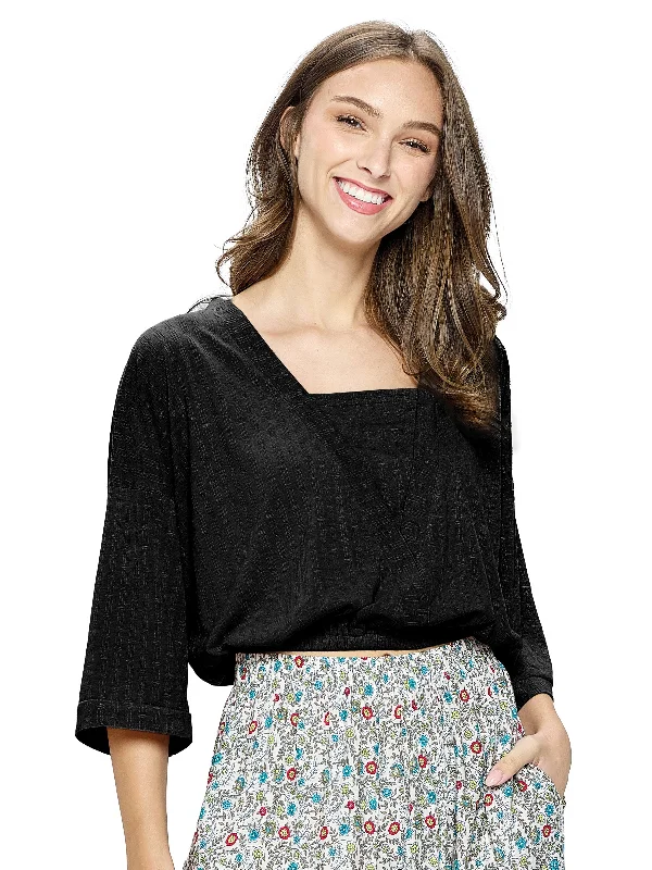 Crop Top Textured Elastic Hem Casual Formal Business