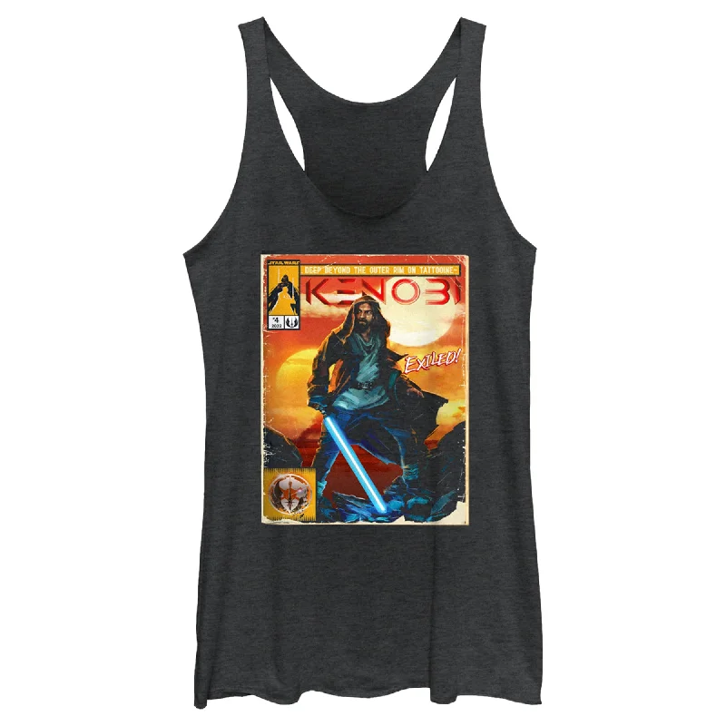 Women's Star Wars: Obi-Wan Kenobi Vintage Comic with Exiled Kenobi Racerback Tank Top silver tank top Women's Star Wars: Obi-Wan Kenobi Vintage Comic with Exiled Kenobi Racerback Tank Top silver tank top