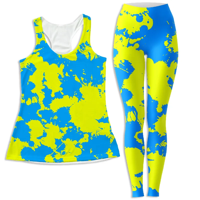 Yellow and Blue Paint Splatter Women's Tank and Leggings Combo fashionable tank top