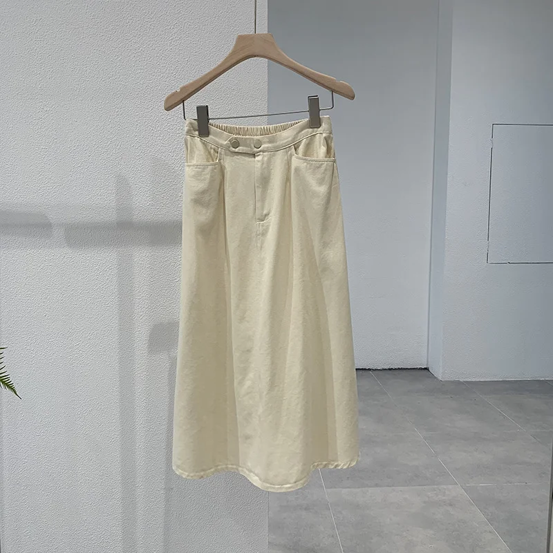 Women Fashion Elegant Mid-Length Solid Color Pocket Office Chic Skirt corduroy skirt textured