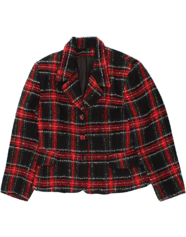 VINTAGE Womens 3 Button Blazer Jacket IT 46 Large Red Plaid Wool Rayon Jacket Velvet Jacket Corduroy Jacket VINTAGE Womens 3 Button Blazer Jacket IT 46 Large Red Plaid Wool Rayon Jacket Velvet Jacket Corduroy Jacket