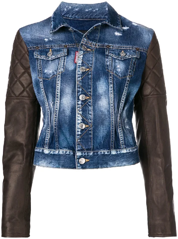 leather sleeve denim jacket Ribbed Jacket Pleated Jacket Ruffled Jacket