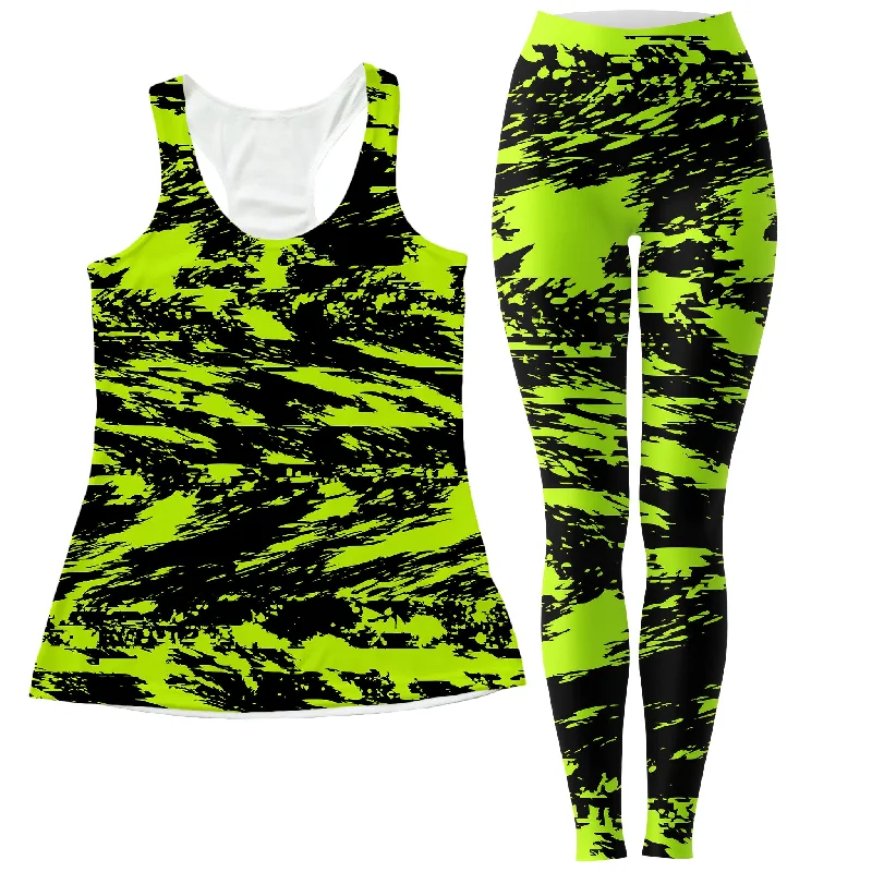 Black Lime Bolt Glitch Women's Tank and Leggings Combo layering tank top