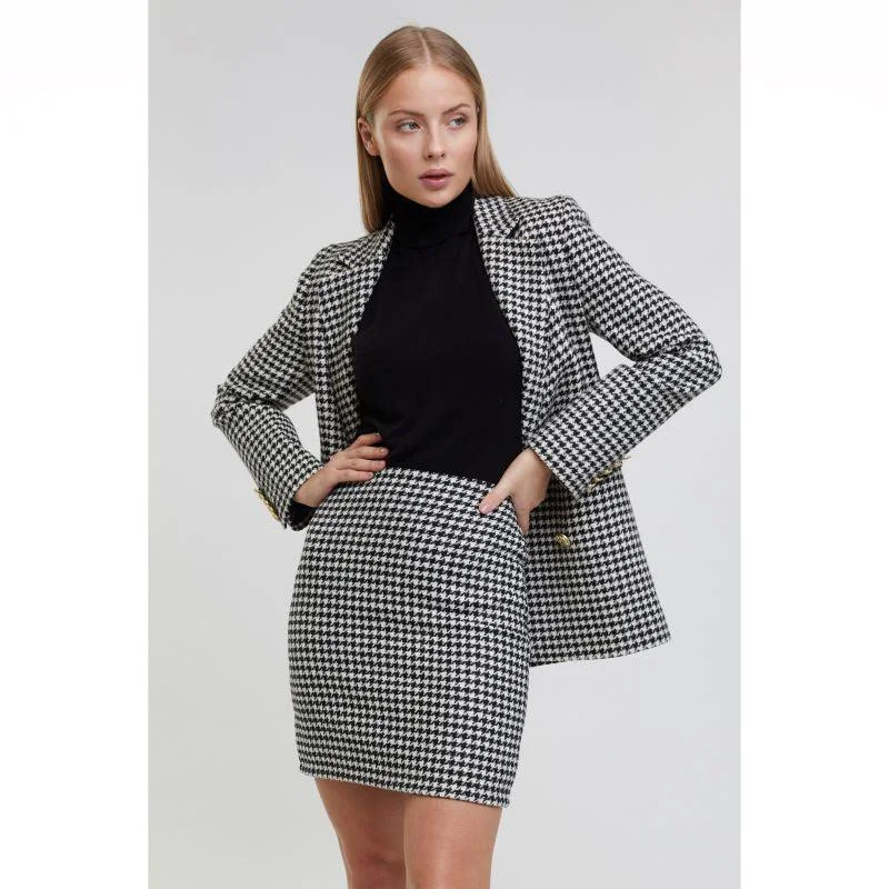 Holland Cooper Chelsea Ladies Tweed Skirt - Houndstooth elastic waist skirt