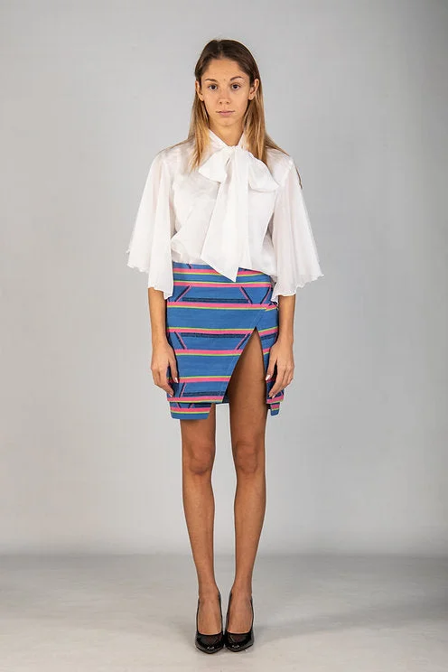 Miley Blue Mini Skirt in Kentelig with Side Slit wool skirt sturdy