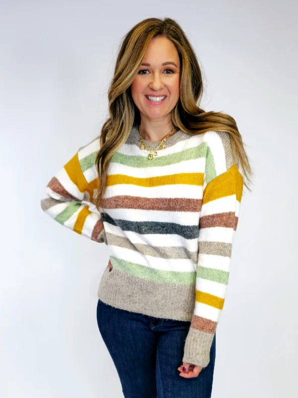 MULTI COLOR STRIPED SWEATER - OFF WHITE Chenille Blend Fleece Blend Nylon Blend