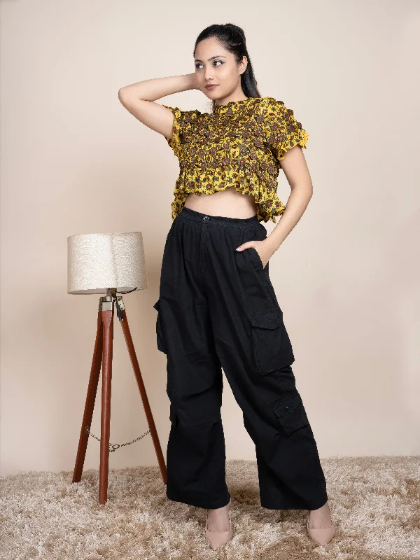 Ajrakh Crop Top Yellow Iron Safe Non-Iron Wrinkle Free