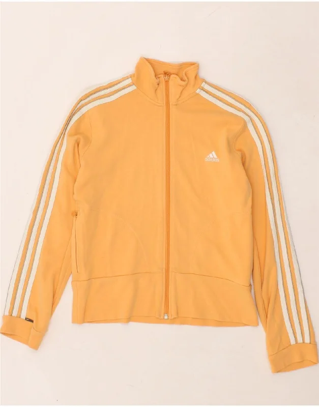 ADIDAS Womens Tracksuit Top Jacket UK 12 Medium Orange Cotton Boat Neck Shawl Collar Notched Collar