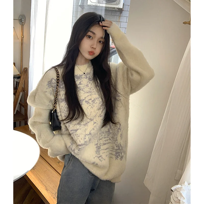 Advbridge harajuku fashion dress to impress Korean Style Soft Glutinous Mink Wool Sweater Women's Autumn Gentle Style Sweater Loose High-Grade Top Thickened Graphic Sweater Embroidered Appliqued