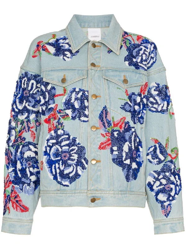 Flower embroidered cotton denim jacket Snapped Jacket Toggled Jacket Drawstring Jacket Flower embroidered cotton denim jacket Snapped Jacket Toggled Jacket Drawstring Jacket