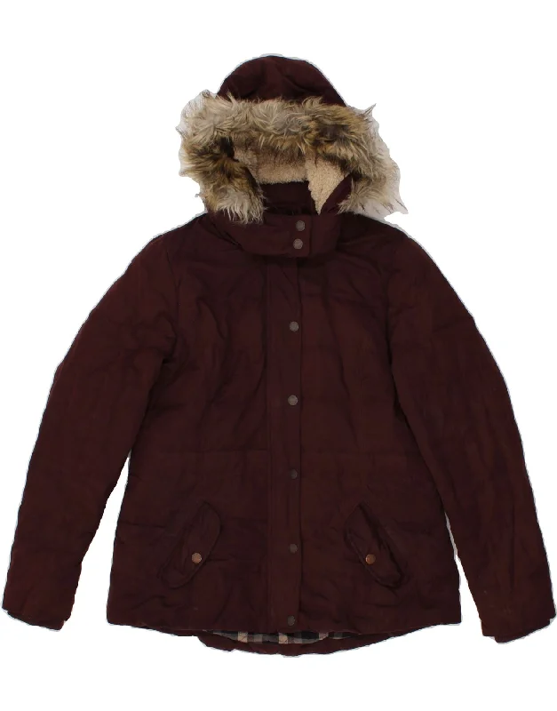 FAT FACE Womens Hooded Padded Jacket UK 14 Large  Burgundy Polyester Wool Fabric Cashmere Fabric Tweed Fabric