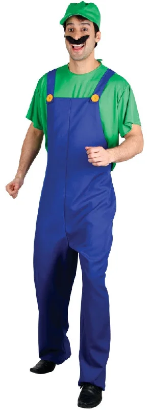 Men's 80s Video Game Super Mario Green Plumber Fancy Dress Costume Tunics Denim casual Men's 80s Video Game Super Mario Green Plumber Fancy Dress Costume Tunics Denim casual